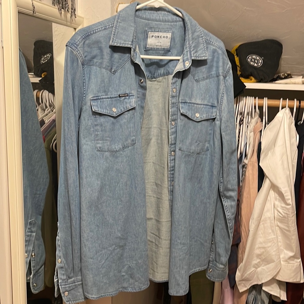 New “without” tags.  Poncho Jean snap button down long sleeve.